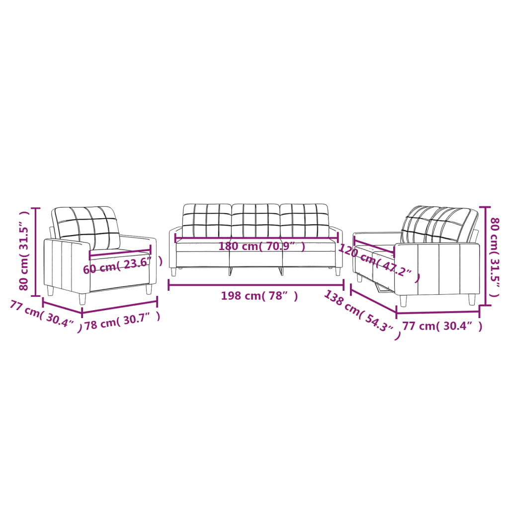 Set di Divani 3 pz con Cuscini Grigio Chiaro in Tessuto 3201242