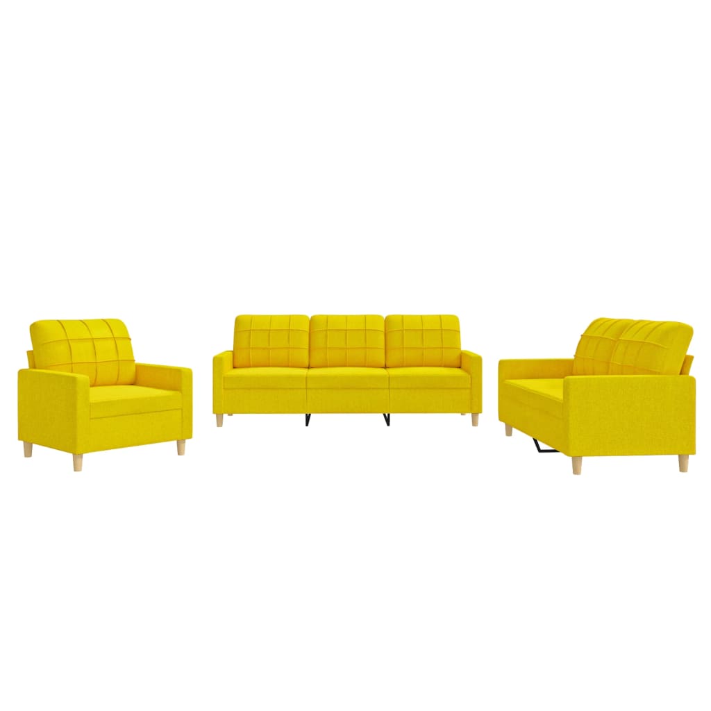 Set di Divani 3 pz con Cuscini Giallo Chiaro in Tessuto 3201247