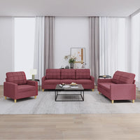 Set di Divani 3 pz con Cuscini Rosso Vino in Tessuto 3201248