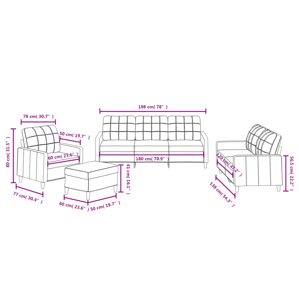 Set di Divani 4 pz con Cuscini Marrone in Tessuto 3201253