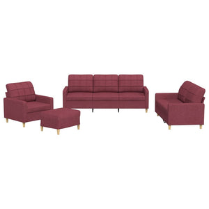 Set di Divani 4 pz con Cuscini Rosso Vino in Tessuto 3201256