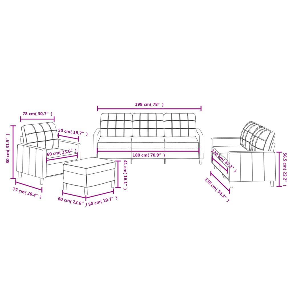 Set di Divani 4 pz con Cuscini Rosso Vino in Tessuto 3201256