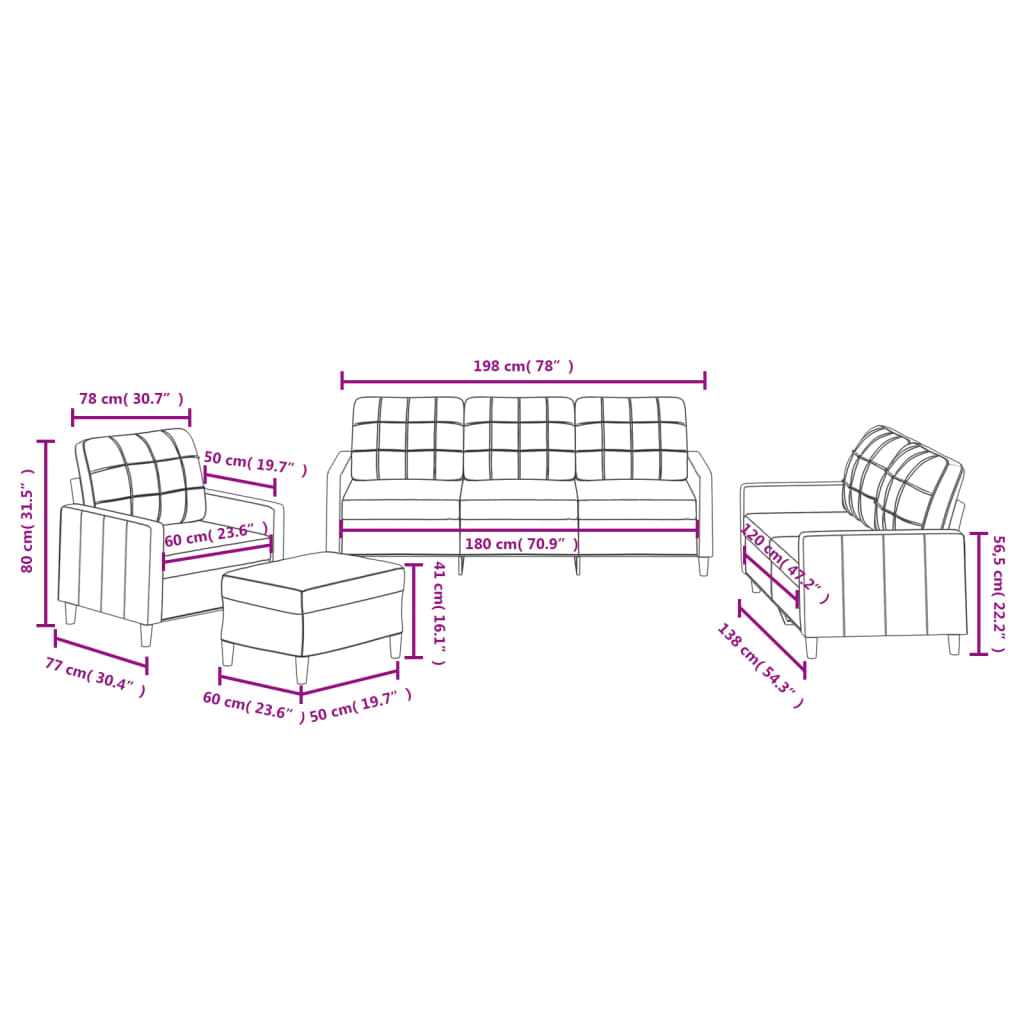 Set di Divani 4 pz con Cuscini Tortora in Tessuto 3201257