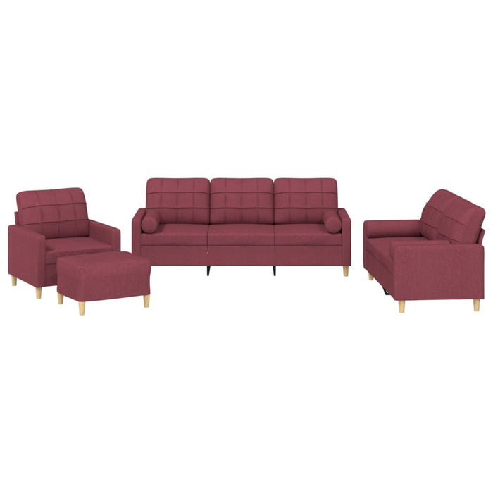 Set di Divani 4 pz con Cuscini Rosso Vino in Tessuto 3201272