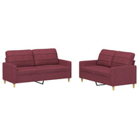 Set di Divani 2 pz con Cuscini Rosso Vino in Tessuto 3201280