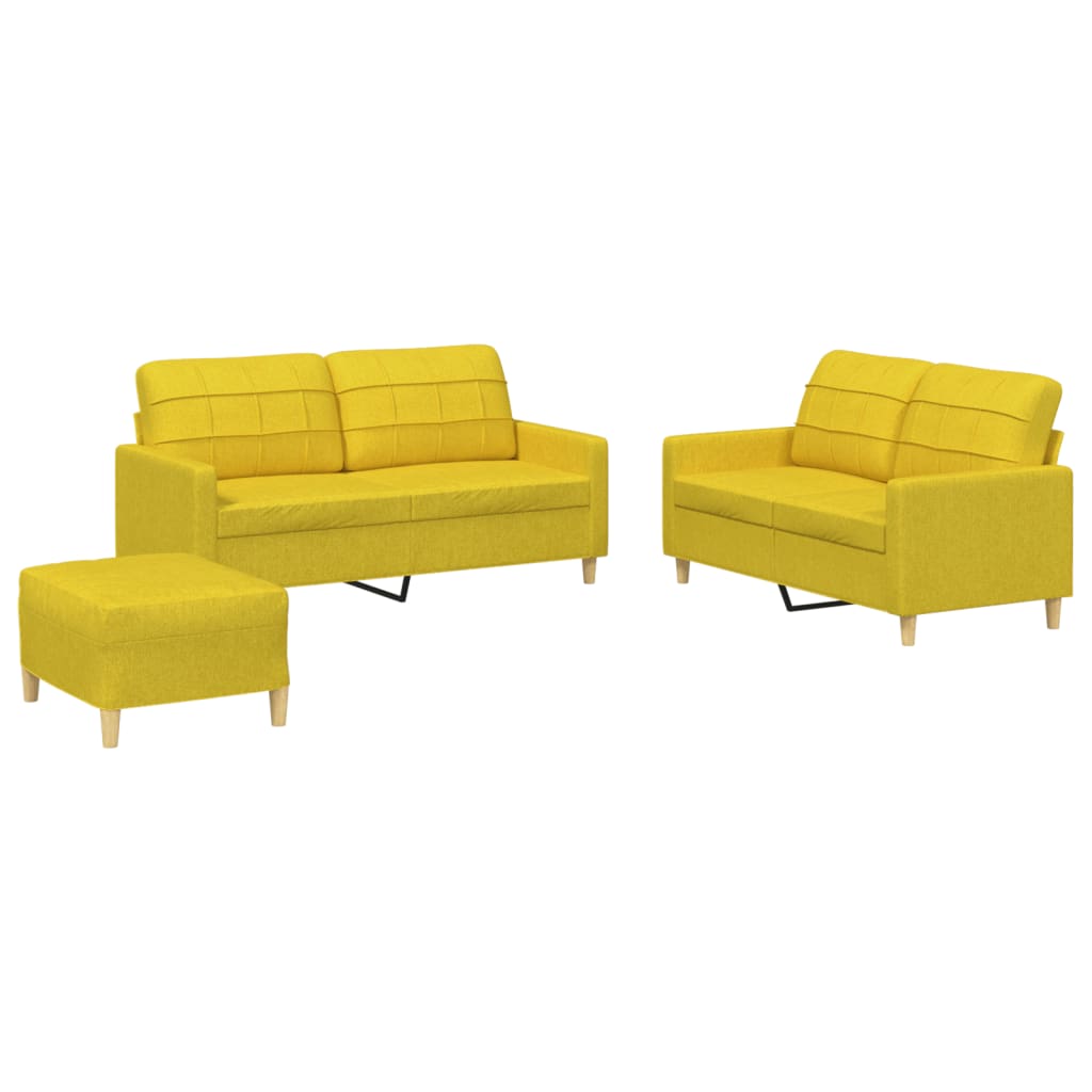 Set di Divani 3 pz con Cuscini Giallo Chiaro in Tessuto 3201287