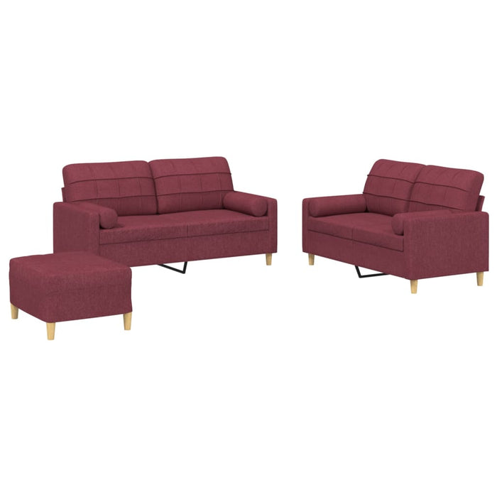 Set di Divani 3 pz con Cuscini Rosso Vino in Tessutocod mxl 107052