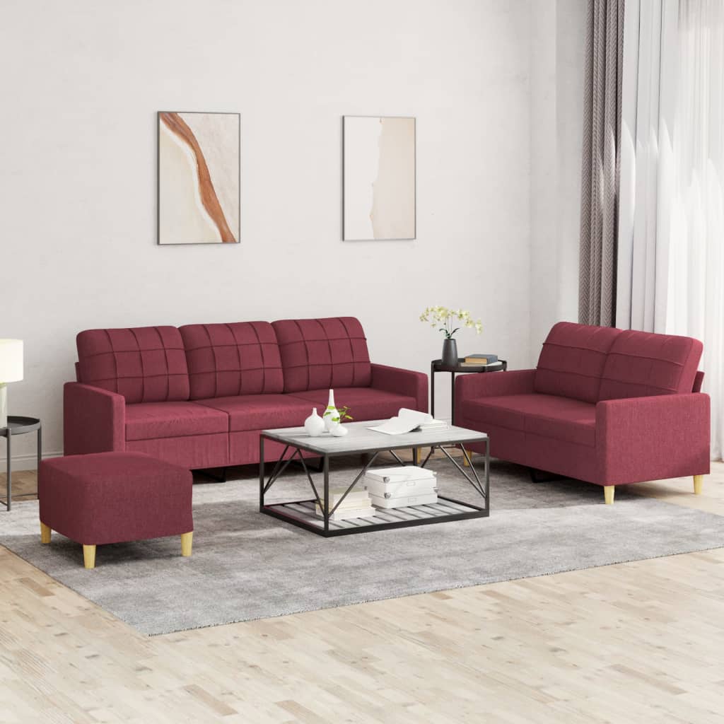 Set di Divani 3 pz con Cuscini Rosso Vino in Tessutocod mxl 131021