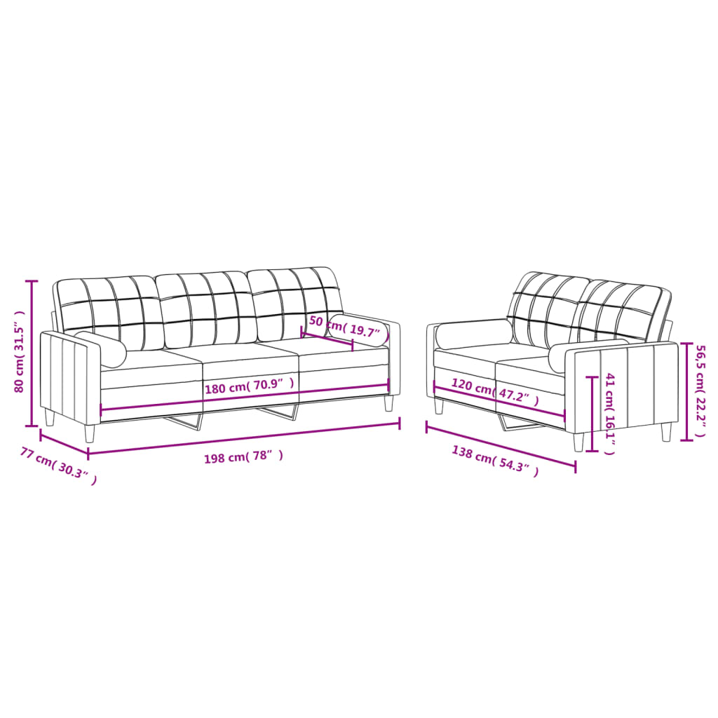 Set Divani 2 pz con Cuscini Grigio Chiaro in Tessuto 3201322