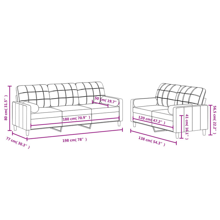 Set Divani 2 pz con Cuscini Nero in Tessuto 3201326