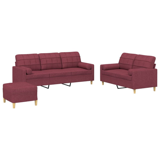 Set di Divani 3 pz con Cuscini Rosso Vino in Tessuto 3201336