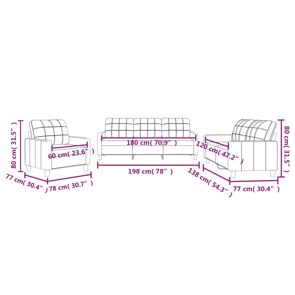 Set di Divani 3 pz con Cuscini Grigio in Similpelle 3201340