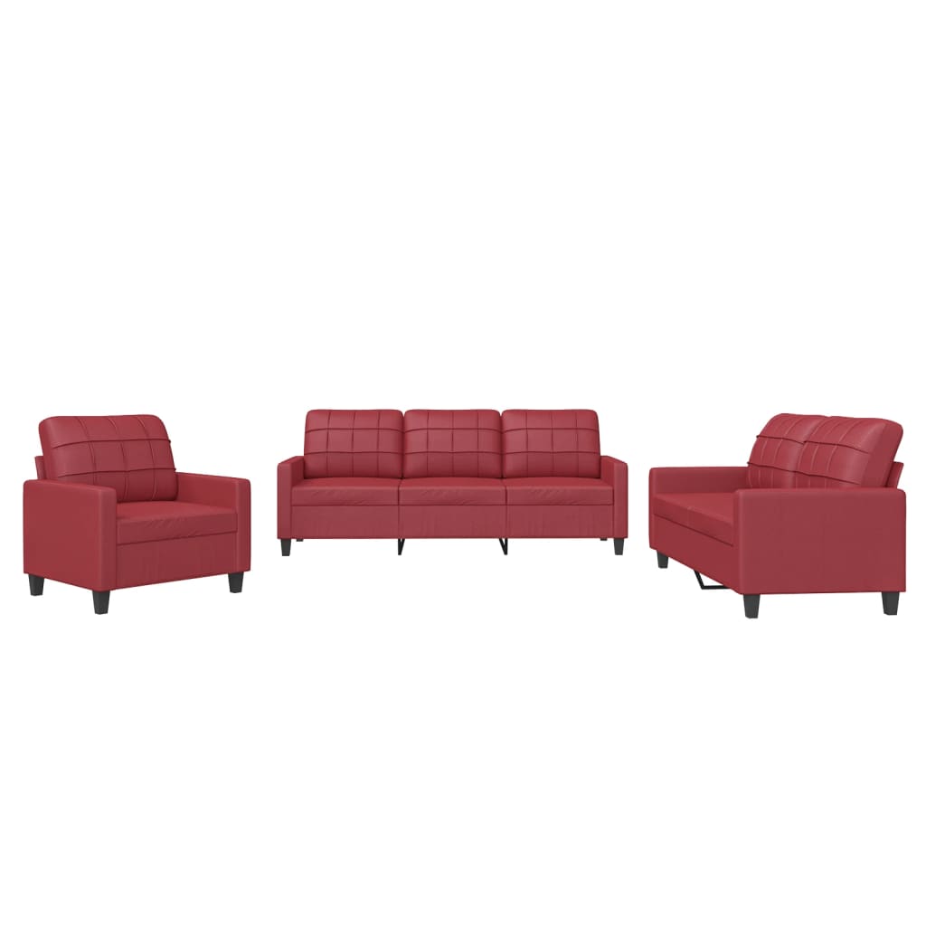 Set di Divani 3 pz con Cuscini Rosso Vino in Similpelle 3201341