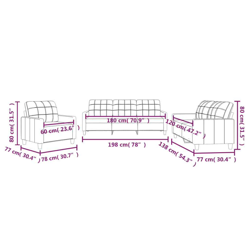 Set di Divani 3 pz con Cuscini Rosso Vino in Similpelle 3201341