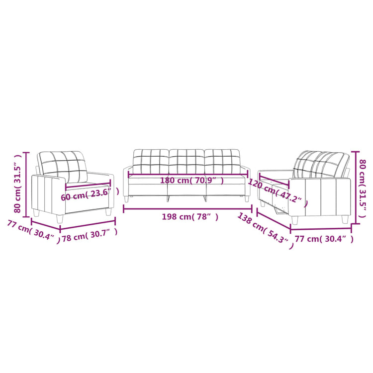 Set di Divani 3 pz con Cuscini Rosso Vino in Similpelle 3201341