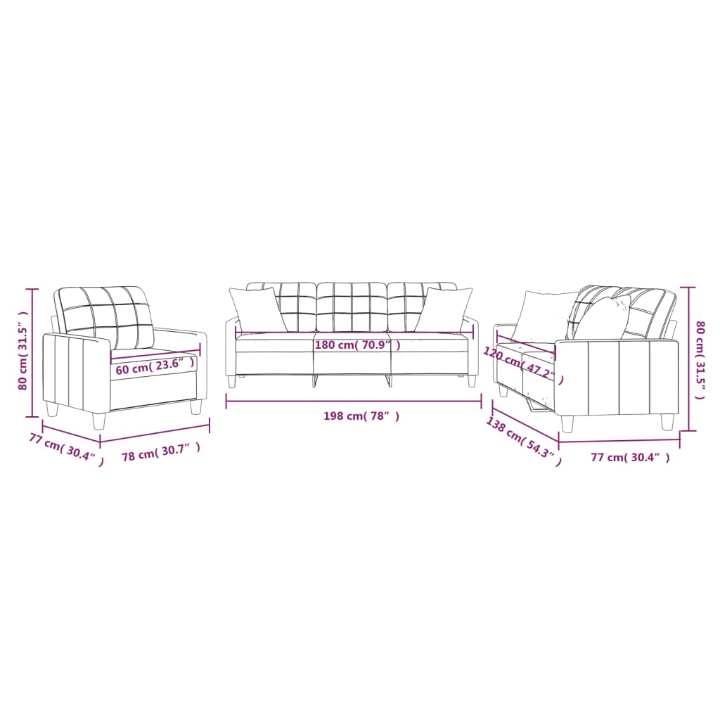 Set di Divani 3 pz con Cuscini Grigio in Similpelle 3201350