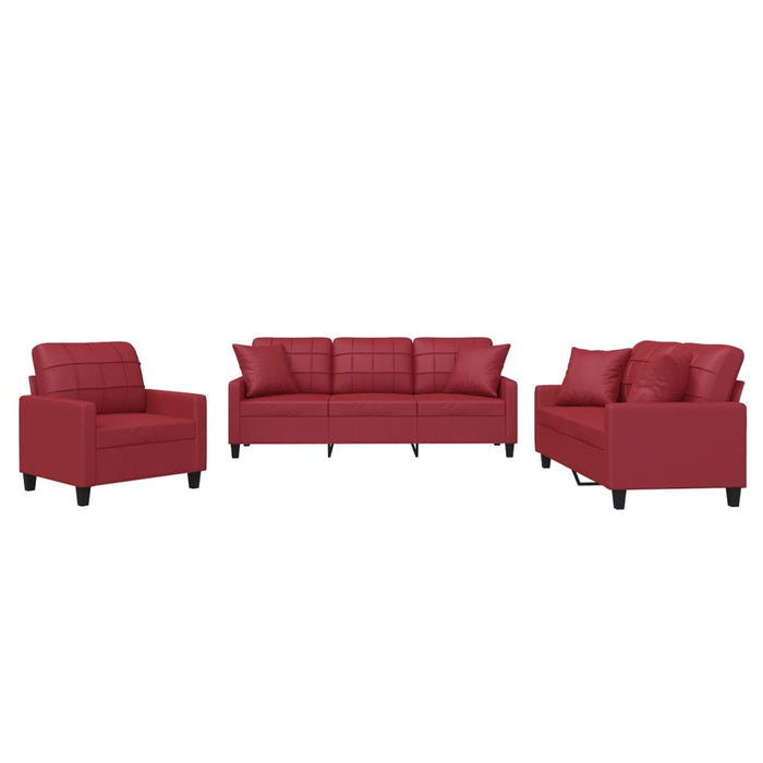 Set di Divani 3 pz con Cuscini Rosso Vino in Similpelle 3201351