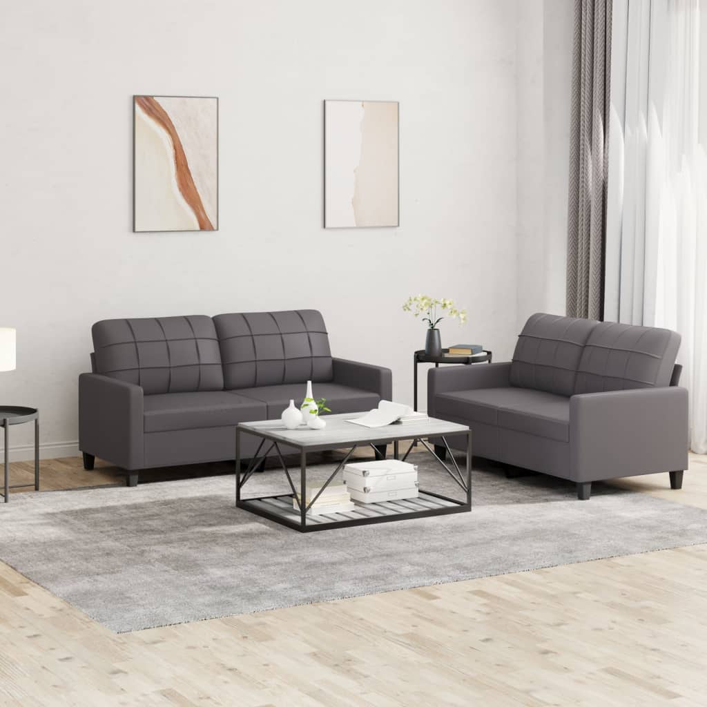 Set di Divani 2 pz con Cuscini Grigio in Similpelle 3201360