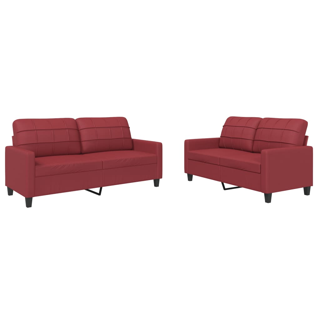 Set di Divani 2 pz con Cuscini Rosso Vino in Similpelle 3201361