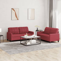 Set di Divani 2 pz con Cuscini Rosso Vino in Similpelle 3201361