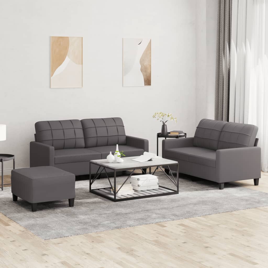 Set di Divani 3 pz con Cuscini Grigio in Similpellecod mxl 106795