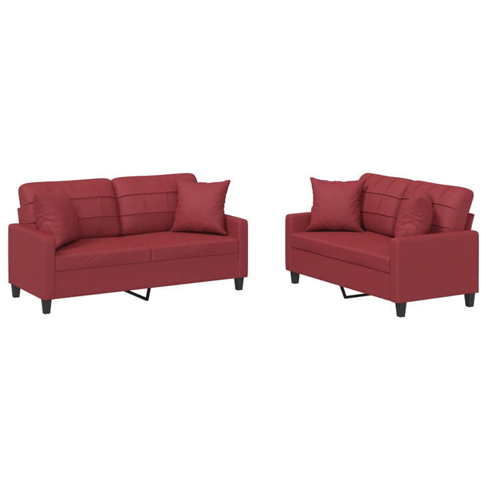 Set di Divani 2 pz con Cuscini Rosso Vino in Similpellecod mxl 106793