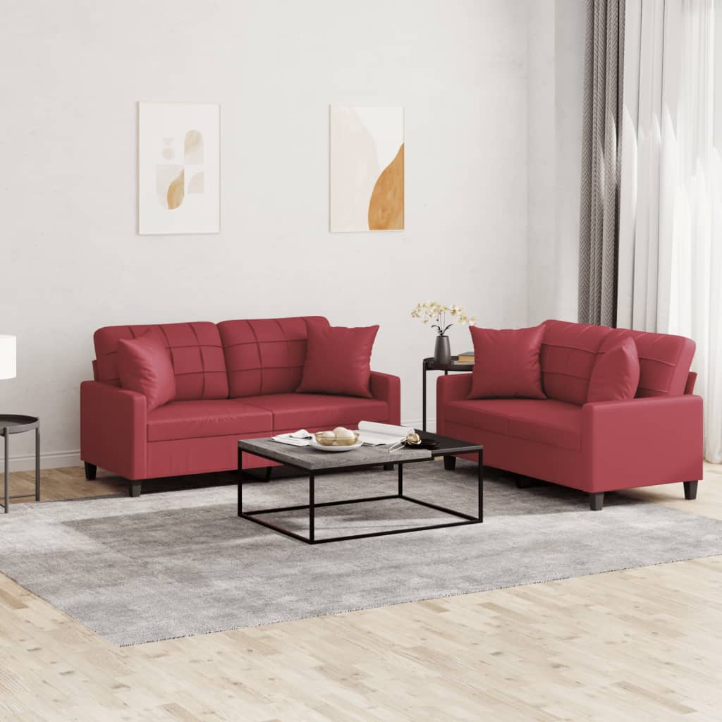 Set di Divani 2 pz con Cuscini Rosso Vino in Similpellecod mxl 106793