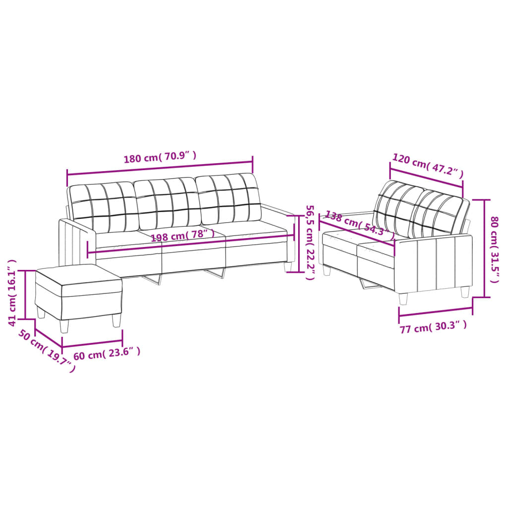 Set di Divani 3 pz con Cuscini crema in Similpelle 3201384