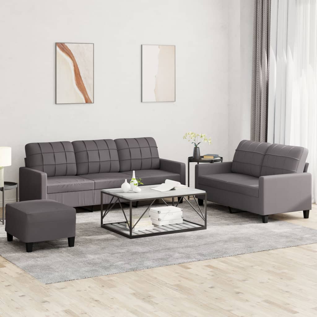 Set di Divani 3 pz con Cuscini Grigio in Similpellecod mxl 83123