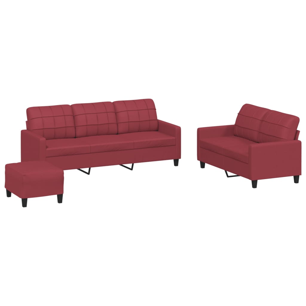 Set di Divani 3 pz con Cuscini Rosso Vino in Similpellecod mxl 107063