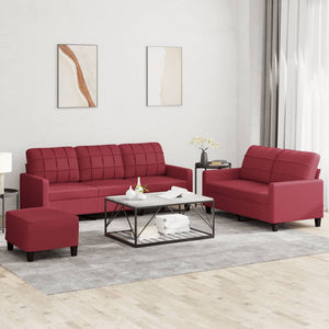 Set di Divani 3 pz con Cuscini Rosso Vino in Similpellecod mxl 107063