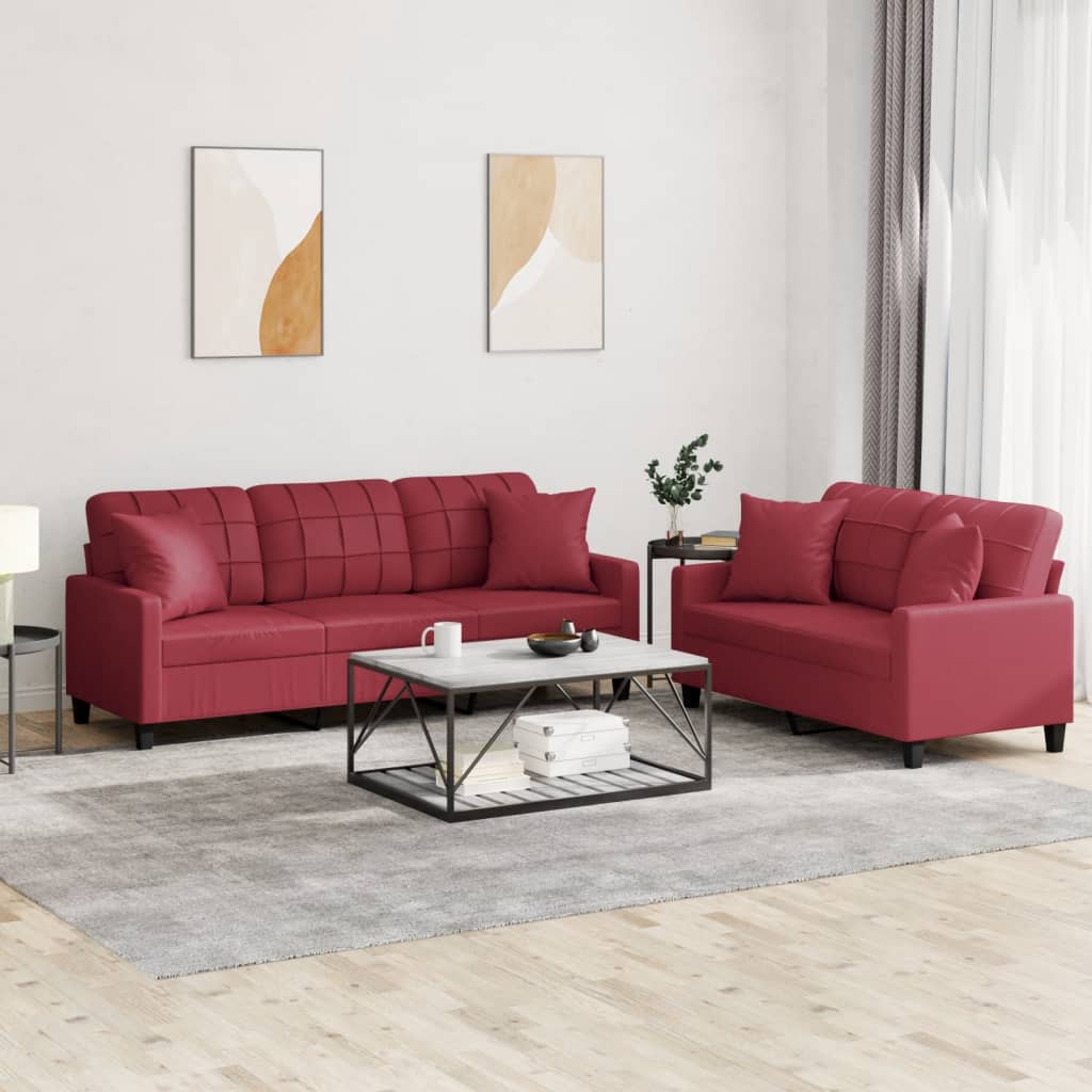 Set di Divani 2 pz con Cuscini Rosso Vino in Similpellecod mxl 82857