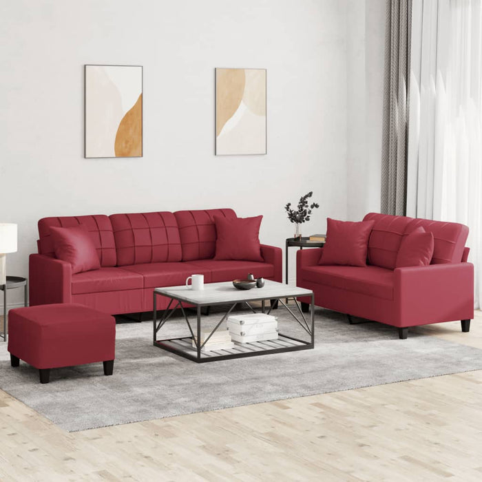 Set di Divani 3 pz con Cuscini Rosso Vino in Similpelle 3201396