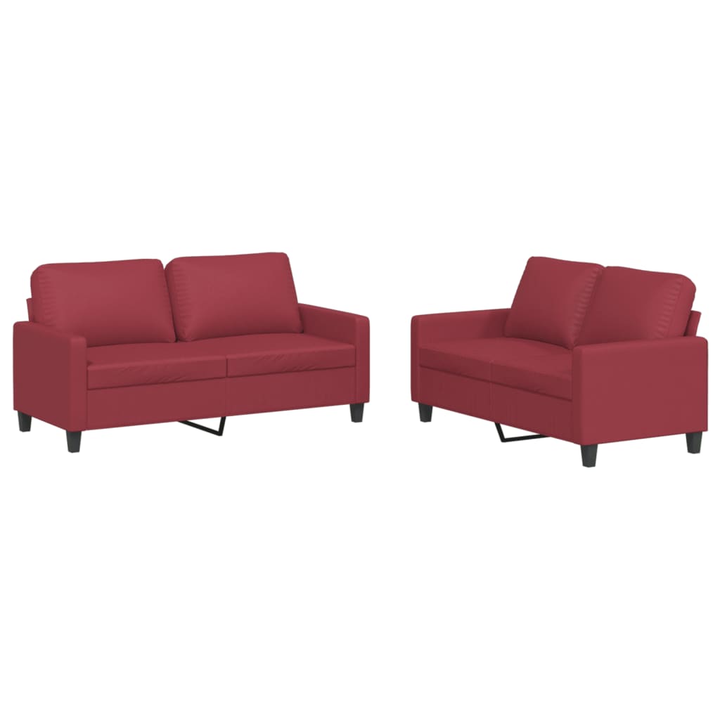 Set di Divani 2 pz con Cuscini Rosso Vino in Similpelle 3201411