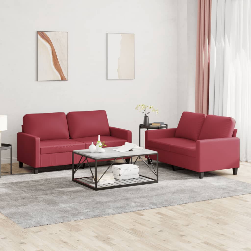 Set di Divani 2 pz con Cuscini Rosso Vino in Similpelle 3201411