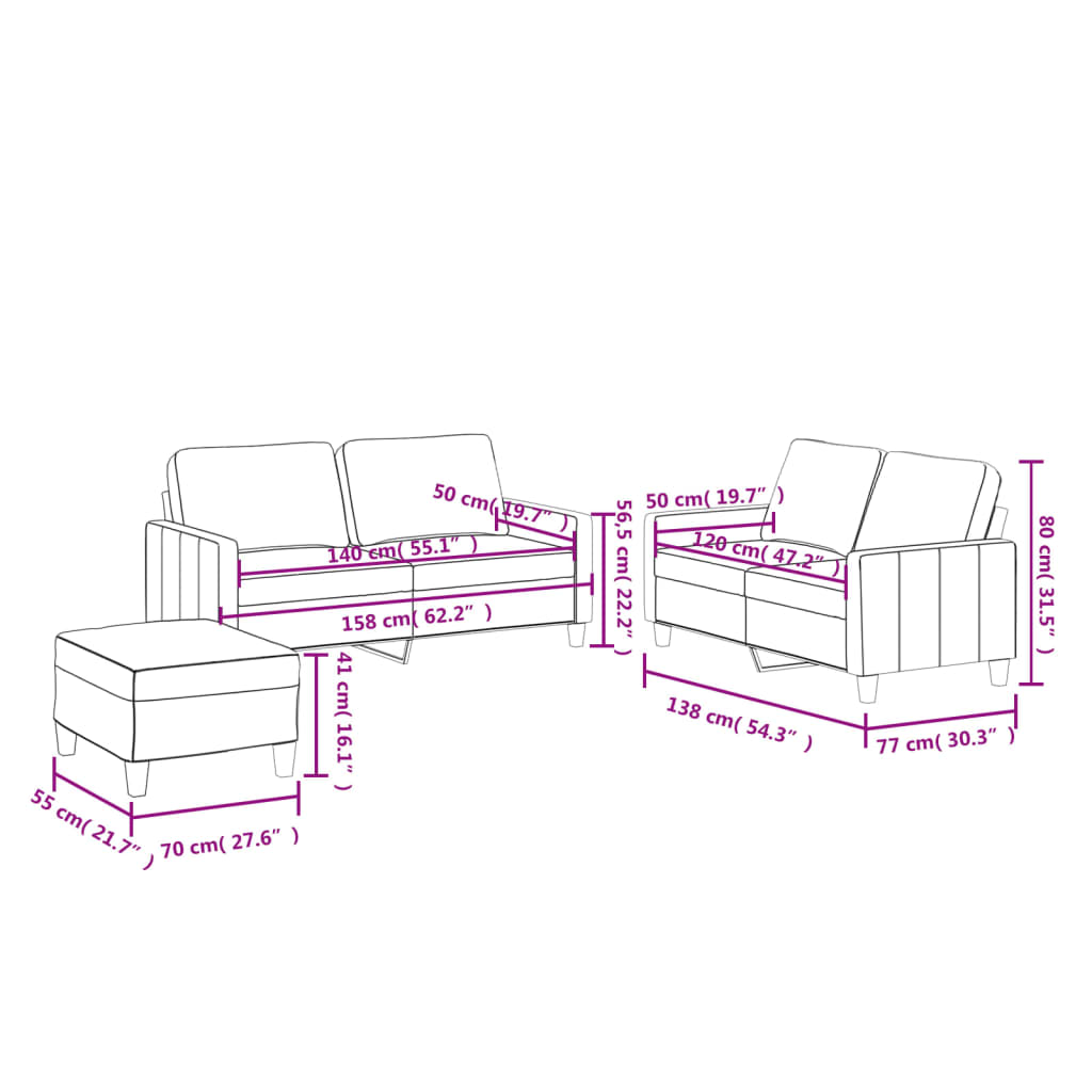 Set di Divani 3 pz con Cuscini Grigio in Similpelle 3201415