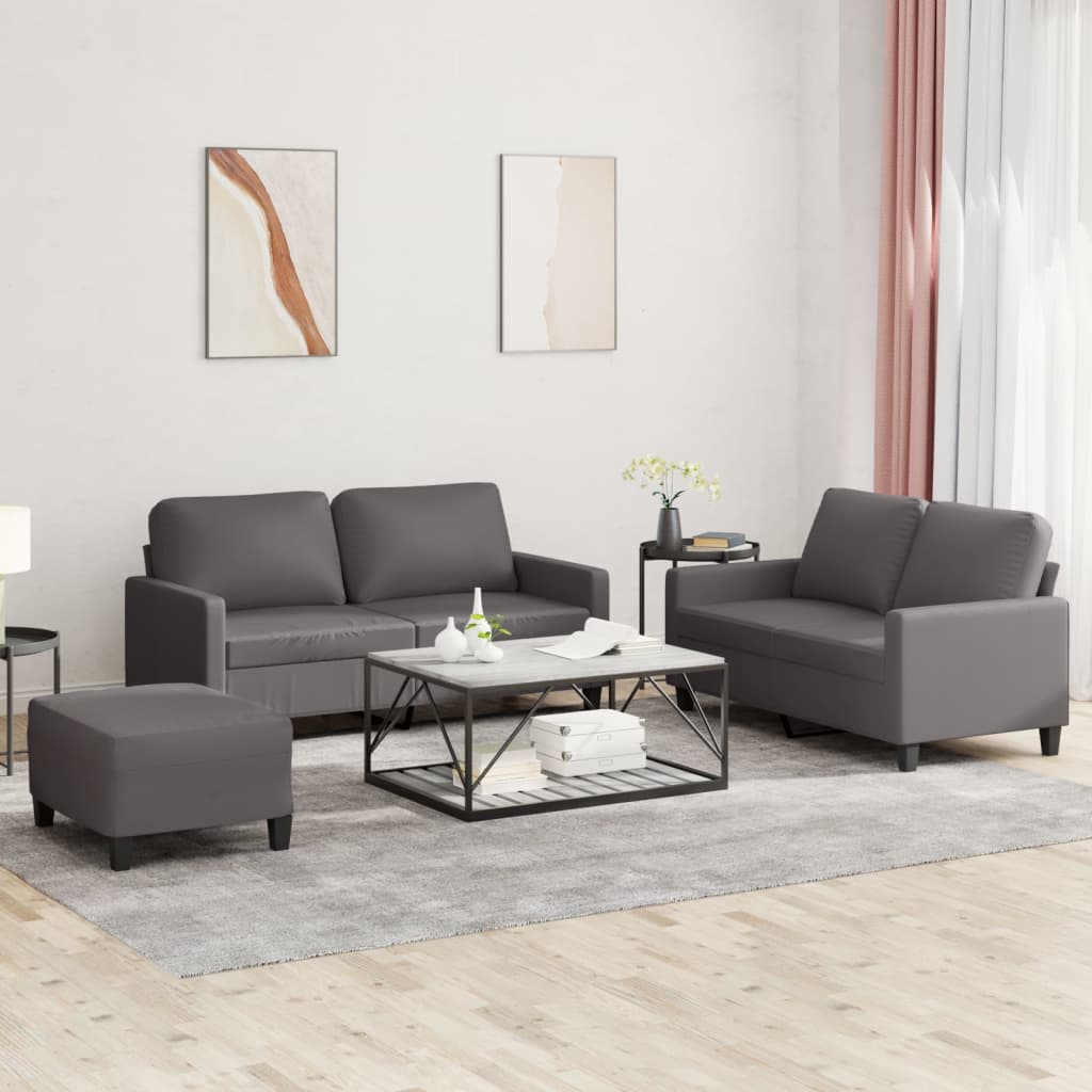 Set di Divani 3 pz con Cuscini Grigio in Similpellecod mxl 82301