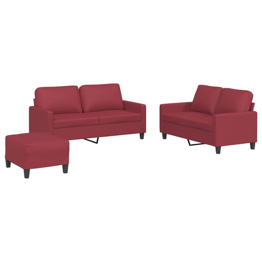 Set di Divani 3 pz con Cuscini Rosso Vino in Similpelle 3201416