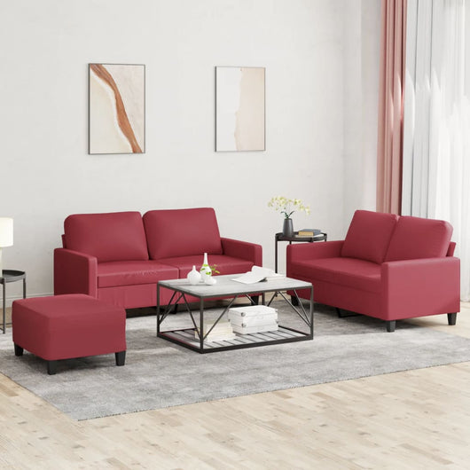 Set di Divani 3 pz con Cuscini Rosso Vino in Similpelle 3201416