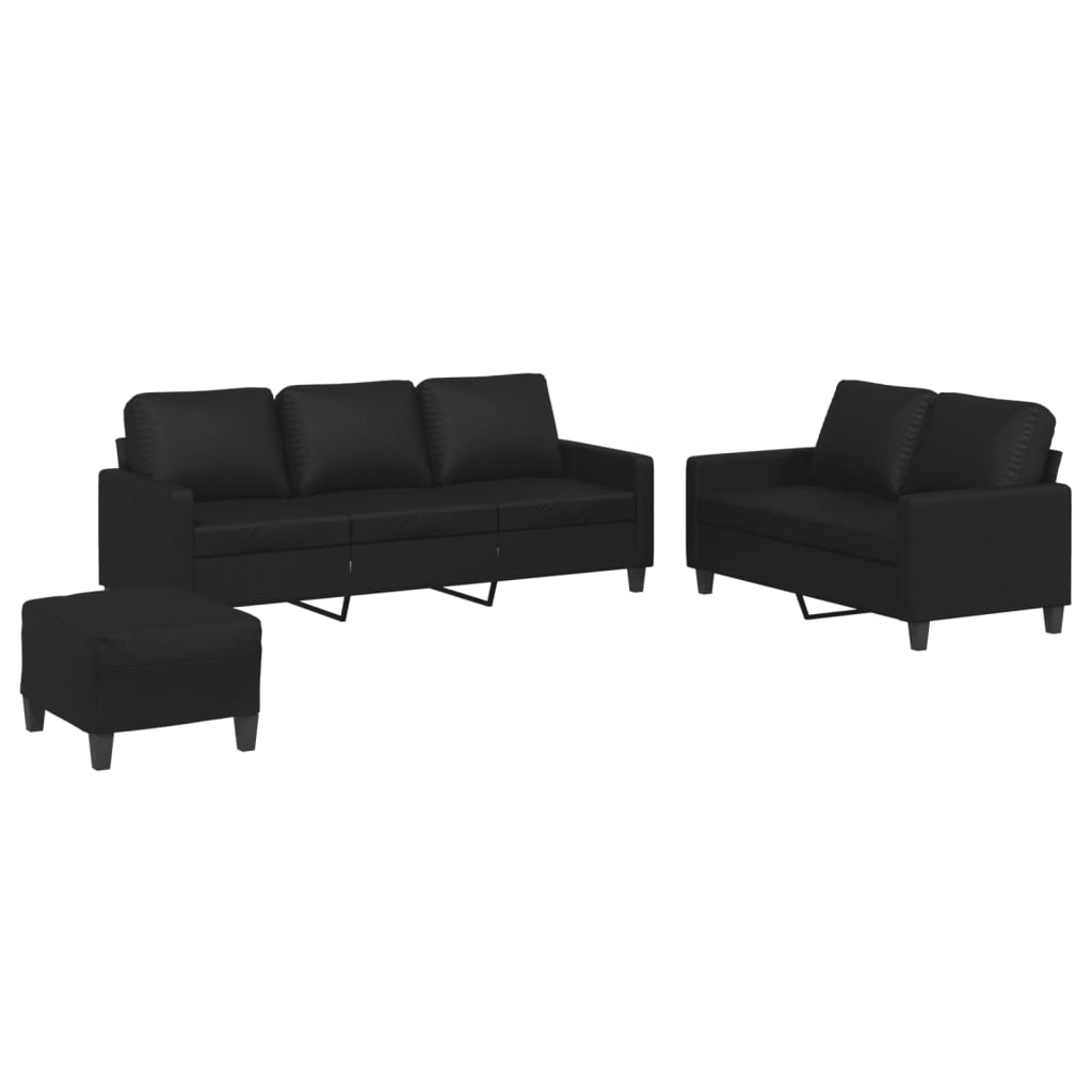 Set di Divani 3 pz con Cuscini Nero in Similpellecod mxl 106209