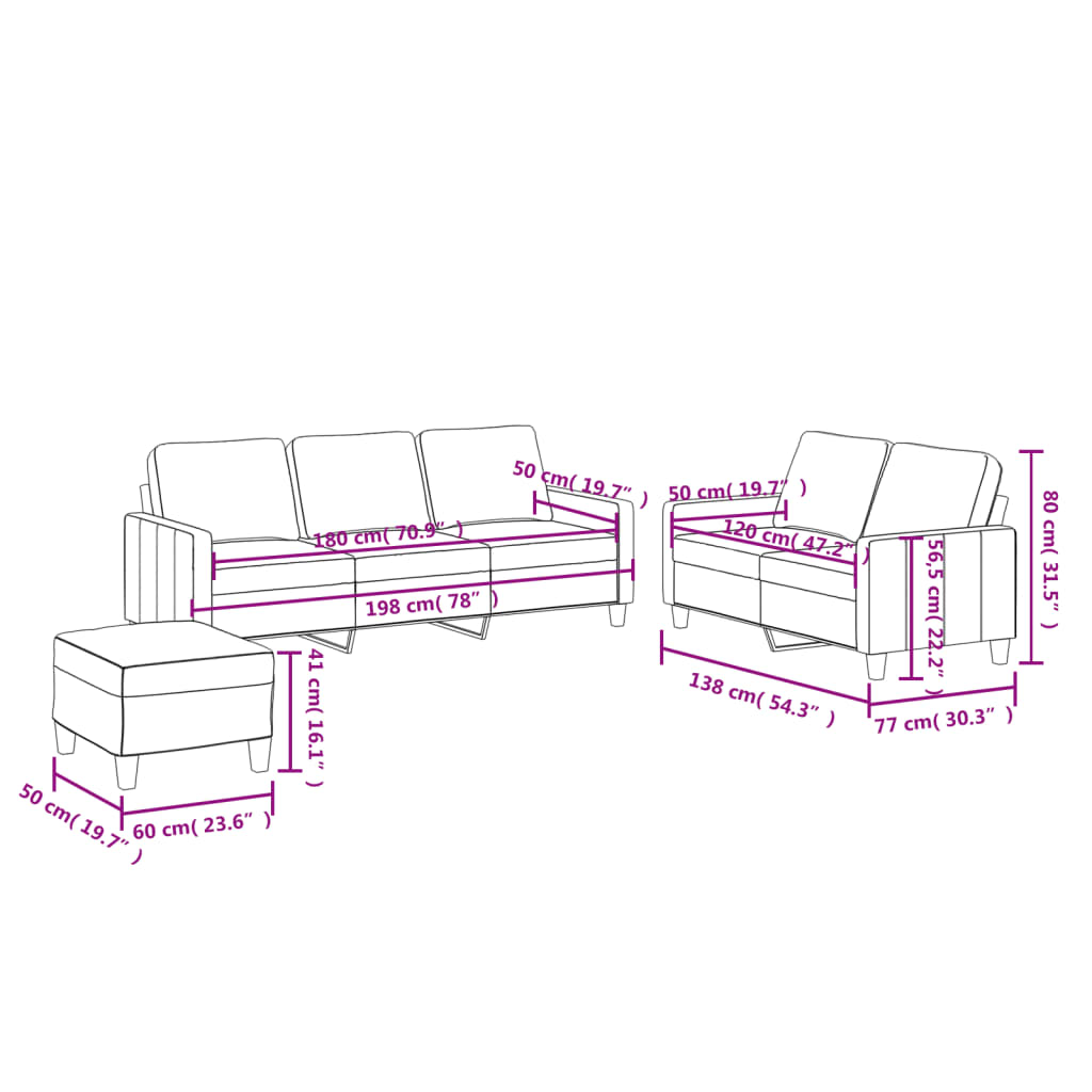 Set di Divani 3 pz con Cuscini cappuccino in Similpelle 3201427