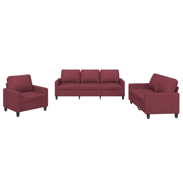 Set di Divani 3 pz con Cuscini Rosso Vino in Tessuto 3201434