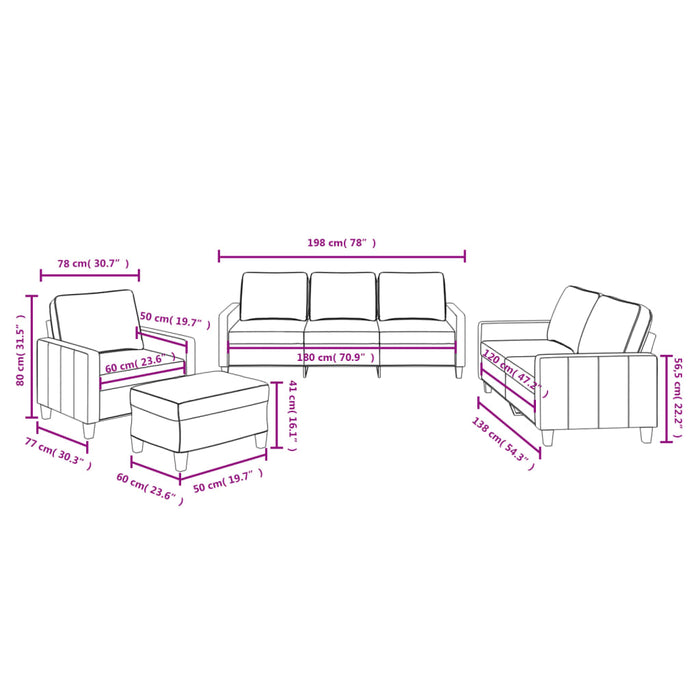 Set di Divani 4 pz con Cuscini Crema in Tessuto 3201438