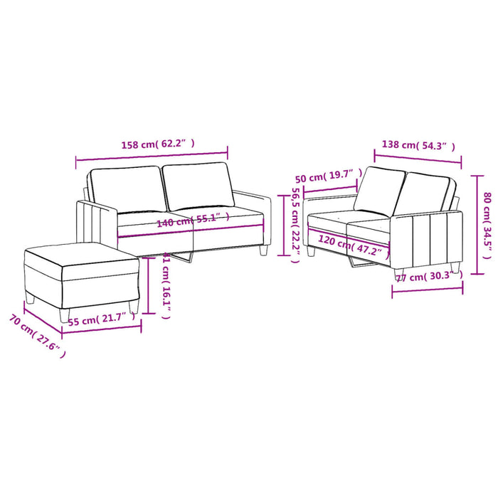 Set di Divani 3 pz con Cuscini Crema in Tessuto 3201454