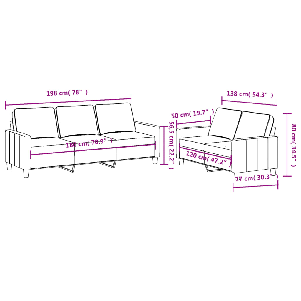 Set di Divani 2 pz con Cuscini Crema in Tessuto 3201462