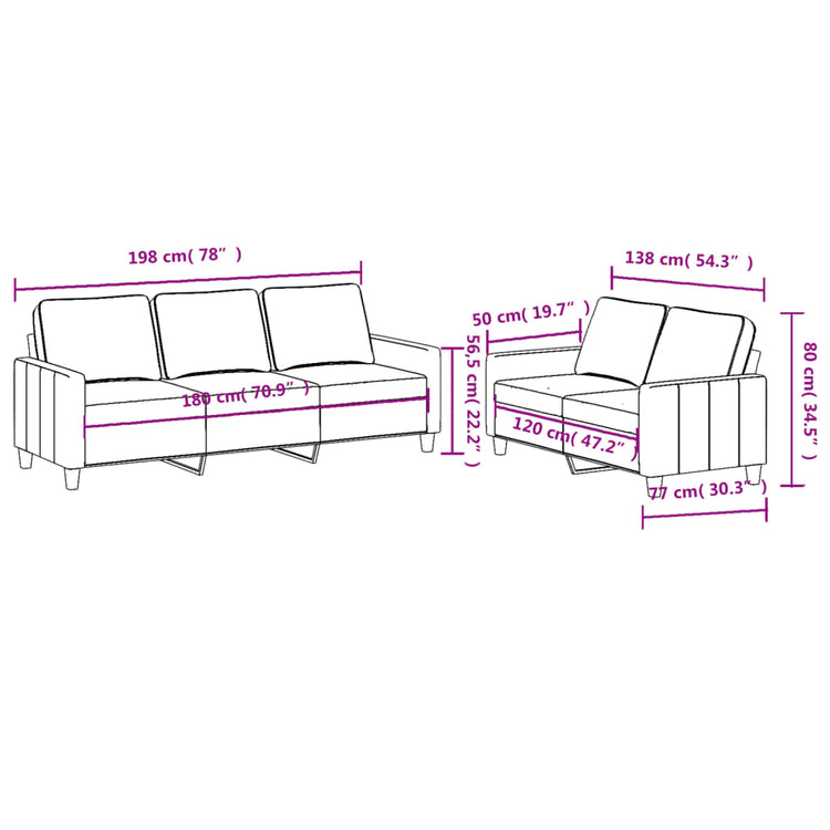 Set di Divani 2 pz con Cuscini Crema in Tessuto 3201462