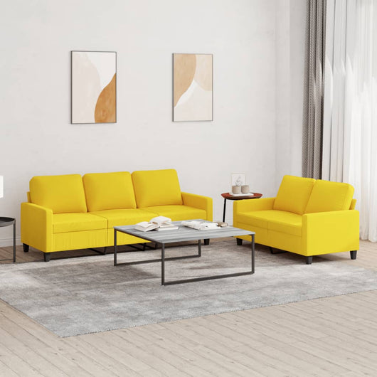 Set di Divani 2 pz con Cuscini Giallo Chiaro in Tessuto 3201465