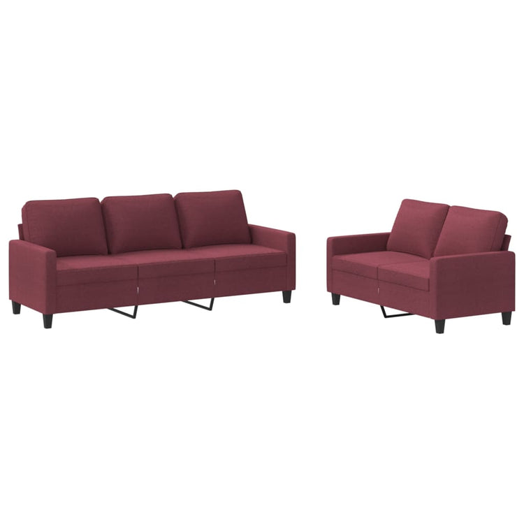 Set di Divani 2 pz con Cuscini Rosso Vino in Tessuto 3201466