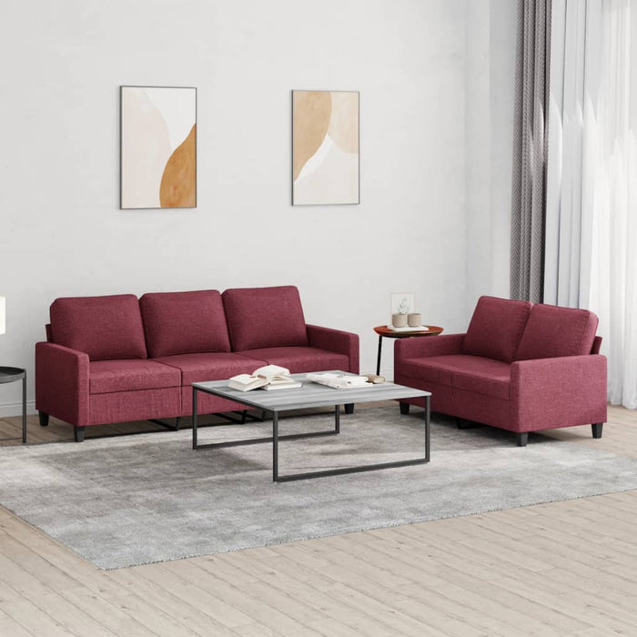 Set di Divani 2 pz con Cuscini Rosso Vino in Tessuto 3201466