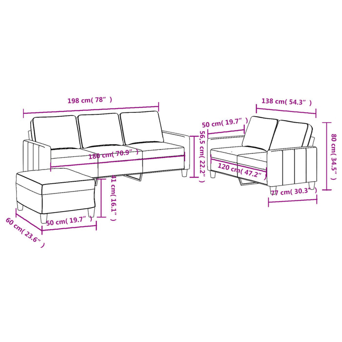 Set di Divani 3 pz con Cuscini Marrone in Tessuto 3201471